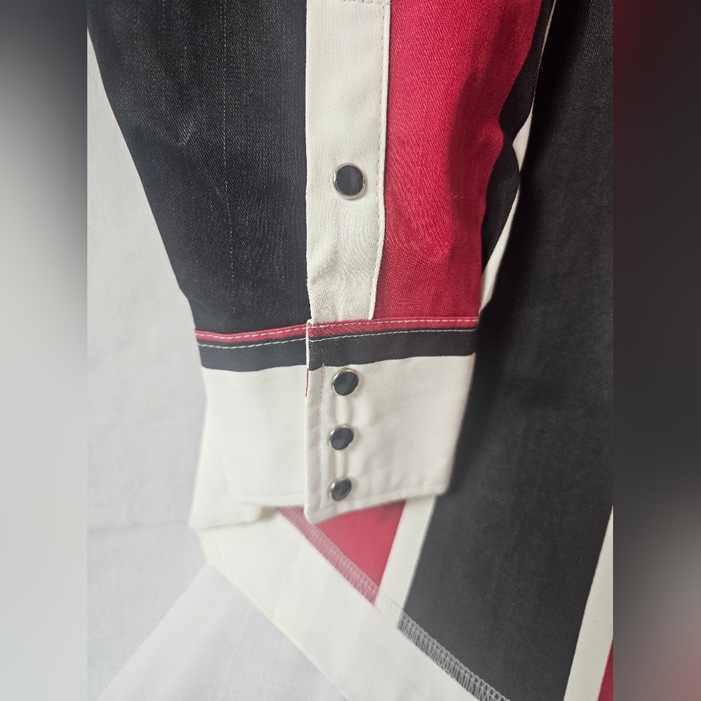 VINTAGE Mens Wrangler BRUSHPOPPER PEARLSNAP BLACK RED WHITE SIZE XXL - Picture 4 of 10